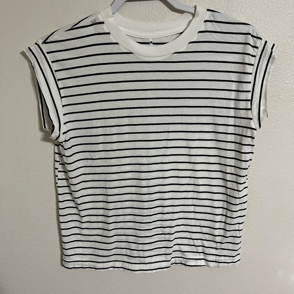 A New Day Black and White Striped Short Sleeve Tee